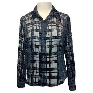 Vintage black sheer plaid blouse